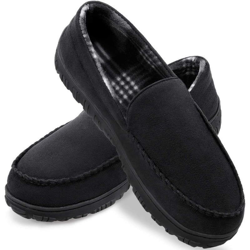 shoeslocker Men's Moccasin Slippers, Indoor Outdoor House Shoes with Memory Foam, Black Size 9 - Image 1